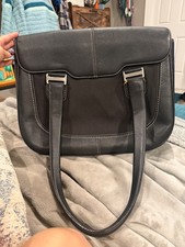 Knomo Lausanne Black Leather Laptop Tote / Computer Bag picture