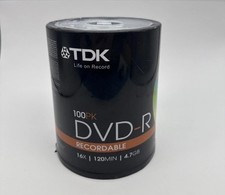 TDK 100PK DVD-R Recordable 16X 120 min 4.7 GB Tower Spindle Brand New Sealed NEW picture