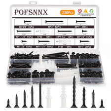 230Pcs #6#8 Black Wood Screws Assortment Kit, 9 Sizes 1/2