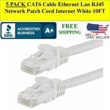 5 PACK CAT6 Cable Ethernet Lan RJ45 Network Patch Cord Internet WHITE 10FT picture