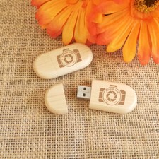 Personalized Oval Wood USB Flash Drive Only Add Your Texts or Name on USB picture