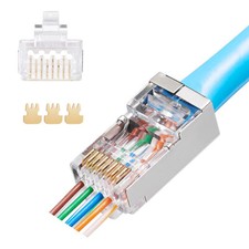 Cat6A RJ45 Connectors Shielded Pass Through Connector Gold Plated 3 Prong 8P8C picture