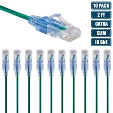 10 Pcs 2FT Slim CAT6A RJ45 Ethernet LAN Network UTP Patch Cable Cord 30AWG Green picture