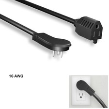 LOT 10pcs 1ft 16AWG Low Profile Angled Power Extension Cable NEMA 5-15P/R 13A picture