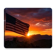 American Flag Sunset Silhouette Mouse Pad 9.25x7.75 Non-Slip Desk Mat picture