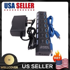 USB 3.0 HUB 7-USB Port Multi Adapter Charger Data For PC Mac Laptop Desktop LED picture