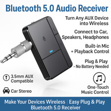 Receptor Bluetooth 5.0 para Auto,Casa, Bocinas, PC, Audífonos con AUX 3.5mm picture