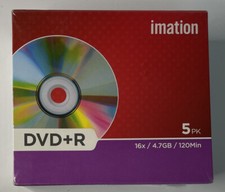Imation DVD+R 5 Pk - 16x / 4.7GB / 120 Min - Blank DVDs - Transfer - New Sealed picture
