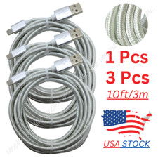 Heavy Duty Charger Cable 3Pack 10Ft USB Charging Cord For Apple iPhone 13 12 X 8 picture