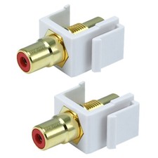 2 Pcs RCA Audio Video Keystone Jack Female to Female Coupler Red Center White picture