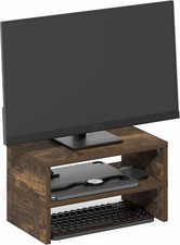Classic Dual Monitor Stand Riser Set of 2 Amber Oak Wood Desktop Organizer Desk picture