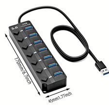 7 Port USB 3.0 Hub Extender for Laptop PC PS4 PS5 5Gbps Switches with 4ft WIRE picture