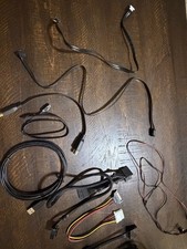 Mixed Lot Black Computer Cables USB-A to Mini-B, HDMI, SATA, Molex 4-Pin, 6-Pin picture