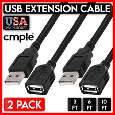 2 Pack USB Extension Cable Lead A Male Plug to Female Socket Cord Extender LOT picture