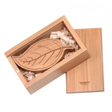 USB 3.0 Free Custom Logo Flash Drive Leaves Memory Stick Wooden Box 4GB-128GB picture