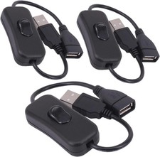 3Pk USB Extension Cables w/ On/Off Switch | Male to Female Power Cord Black picture