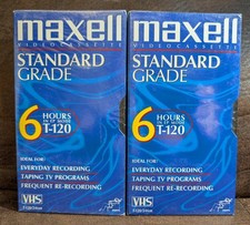 Maxell VHS T-120 Standard Grade 6 Hour EP Blank Videocassette Lot of 2 Sealed picture