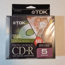 TDK 80-Minute CD-R Discs (5-Pack) Slim Case 700MB Music CD-R picture