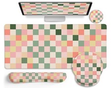 Pastel Checkered Desk Mat 4-Piece Set 35.4x15.7 Keyboard Mouse Pad Wrist Support picture