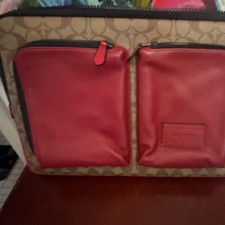 Coach Brown and Red Leather Padded Laptop Sleeve Case for 14