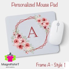 Custom Floral Mouse pad Personalized Initials Mousepad Office Desk Decor gift picture