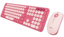 COE202 Bluetooth Keyboard Mouse Combo Retro Round Keys Pink PC Laptop Mac picture