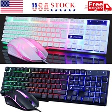 Computer Desktop Gaming Keyboard and Mouse Mechanical Feel LED Light Backlit picture