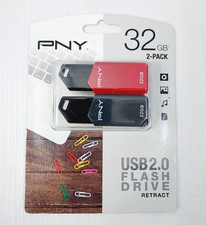 PNY 32GB USB 2.0 Flash Drive Retract 2-Pack Red & Black New Sealed picture