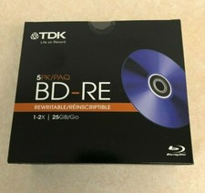 NEW 5 PACK TDK 25GB BD-RE 2X REWRITABLE BRANDED BLURAY IN JEWEL CASE PART#48699 picture