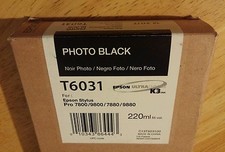 08-2026 GENUINE EPSON T6031 PHOTO BLACK 220ml INK STYLUS PRO 7800 9800 7880 9880 picture