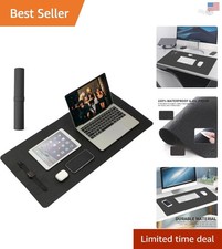Large Leather Desk Mat 31.5 x 15.7 Inch - Elegant Black Office Protector picture