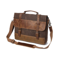 Men Waxed Canvas Leather Messenger Bag, Shoulder Bag picture