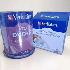Verbatim AZO DVD+R 100 Pack 4.7 GB 16x Speed 120 Min Sealed Sleeves included picture