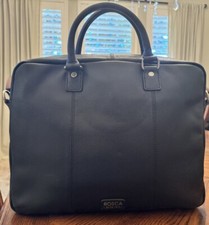 Bosca Black Full Grain Leather Computer Laptop Messenger Slim Bag Briefcase picture