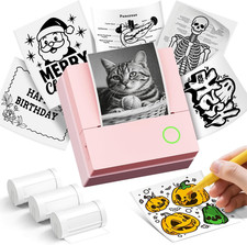 Sticker Printer, PM290C Mini Printer with 3 Rolls Paper, Pink picture