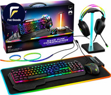 6-PC Wired RGB Mechanical Keyboard Mouse & Pad Headset W/Stand Light picture