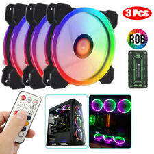 3 Pack RGB LED Quiet Computer Case PC Cooling Fan 120mm With Remote Control picture