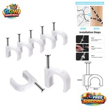 Durable 10mm Screw-In Cable Clips with Steel Nails - 100 Count White Clips picture