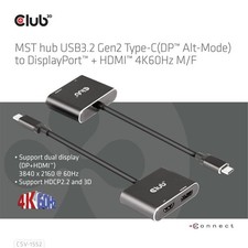 Club 3D CSV-1552 MST Hub – USB-C to DP + HDMI 4K60Hz Adapter (DP Alt Mode) picture