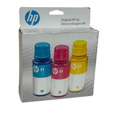 HP 31 Cyan Magenta Yellow Original Ink Bottles 3-Pack – Genuine OEM New picture