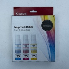 Genuine Canon GI-25 Cyan/Magenta/Yellow Ink Bottle 3 Pack for MegaTank GX1020 picture