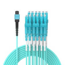 1M MPO/MTP to 12 x LC 12 Strands Breakout Cable QSFP OM3 Fanout Fiber Aqua picture