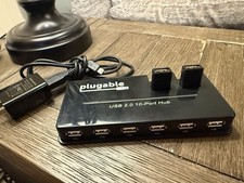 Plugable USB 2.0 10-Port Powered USB-A Hub/Splitter Box, Black, 1:10 picture