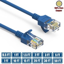 0.5 - 50FT Cat6A RJ45 SLIM Ethernet LAN Network UTP Cable Copper Wire 28AWG Blue picture