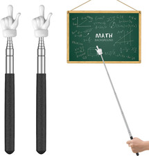 Uniclife 2 Pack Retractable Teacher Pointer Stick 2 Pcs, Black(up to 39.3
