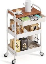 Rolling Cart 3 Tier Metal Utility Storage Drawer Locking Wheels White TOOLF Desk picture