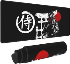 Japanese Samurai Red Sun Black Background Mouse Pad Long Extended XL Mousepad De picture
