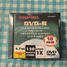 Comp USA 10 pack DVD-R recordable DVDs 4.7 GB With Jewel Cases 120 Min, Sealed picture