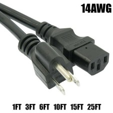 1-25FT 14AWG NEMA 5-15P to C13 IEC320 PC Monitor AC Power Cord 3-Prong Cable picture