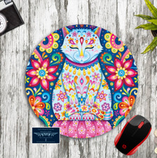 FLORAL SUGAR SKULL KITTY CAT ART CUSTOM ROUND NEOPRENE MOUSE PAD DESK MAT picture